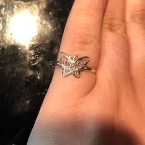 White gold and yellow gold butterfly ring